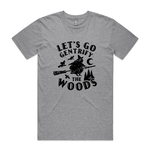 Gentrify The Woods Tee by Lonely Kids Club. All clothing from our T-shirts to our shorts and hoodies are ethically made, and printed packed and shipped from Sydney.