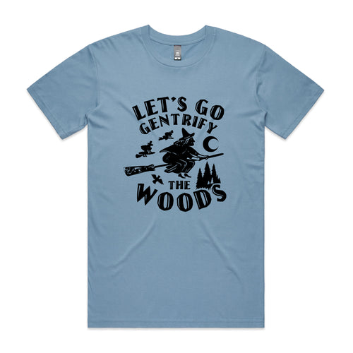 Gentrify The Woods Tee by Lonely Kids Club. All clothing from our T-shirts to our shorts and hoodies are ethically made, and printed packed and shipped from Sydney.