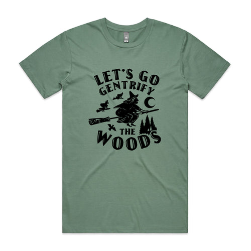 Gentrify The Woods Tee by Lonely Kids Club. All clothing from our T-shirts to our shorts and hoodies are ethically made, and printed packed and shipped from Sydney.
