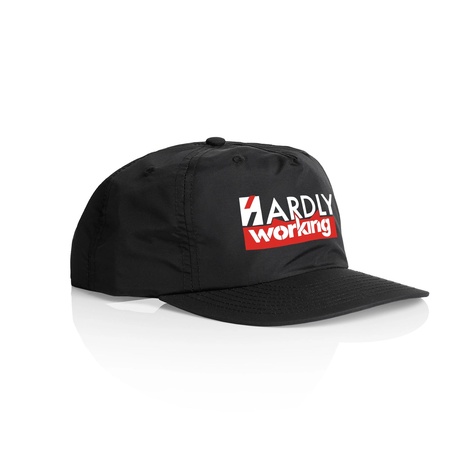 Black active cap with Hardly Working Hat graphic by Lonely Kids Club