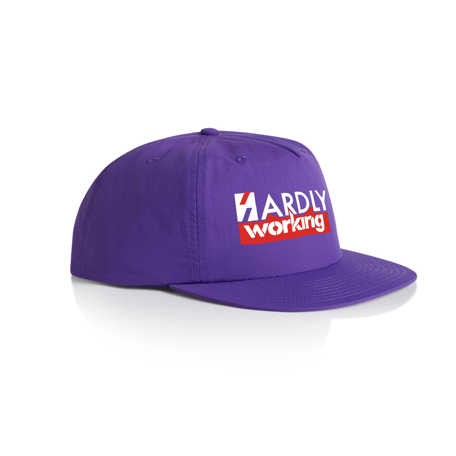 Purple active cap with Hardly Working Hat graphic by Lonely Kids Club