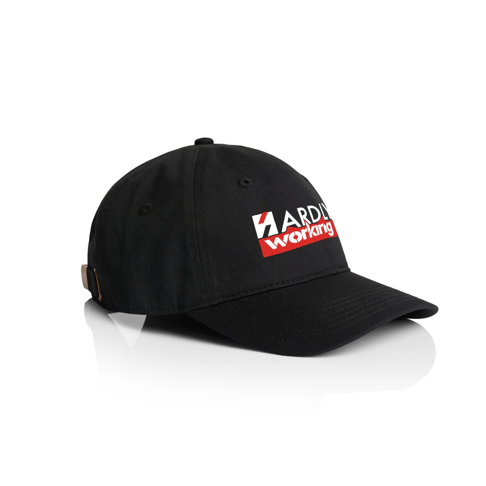 Black classic cap with Hardly Working Hat graphic by Lonely Kids Club