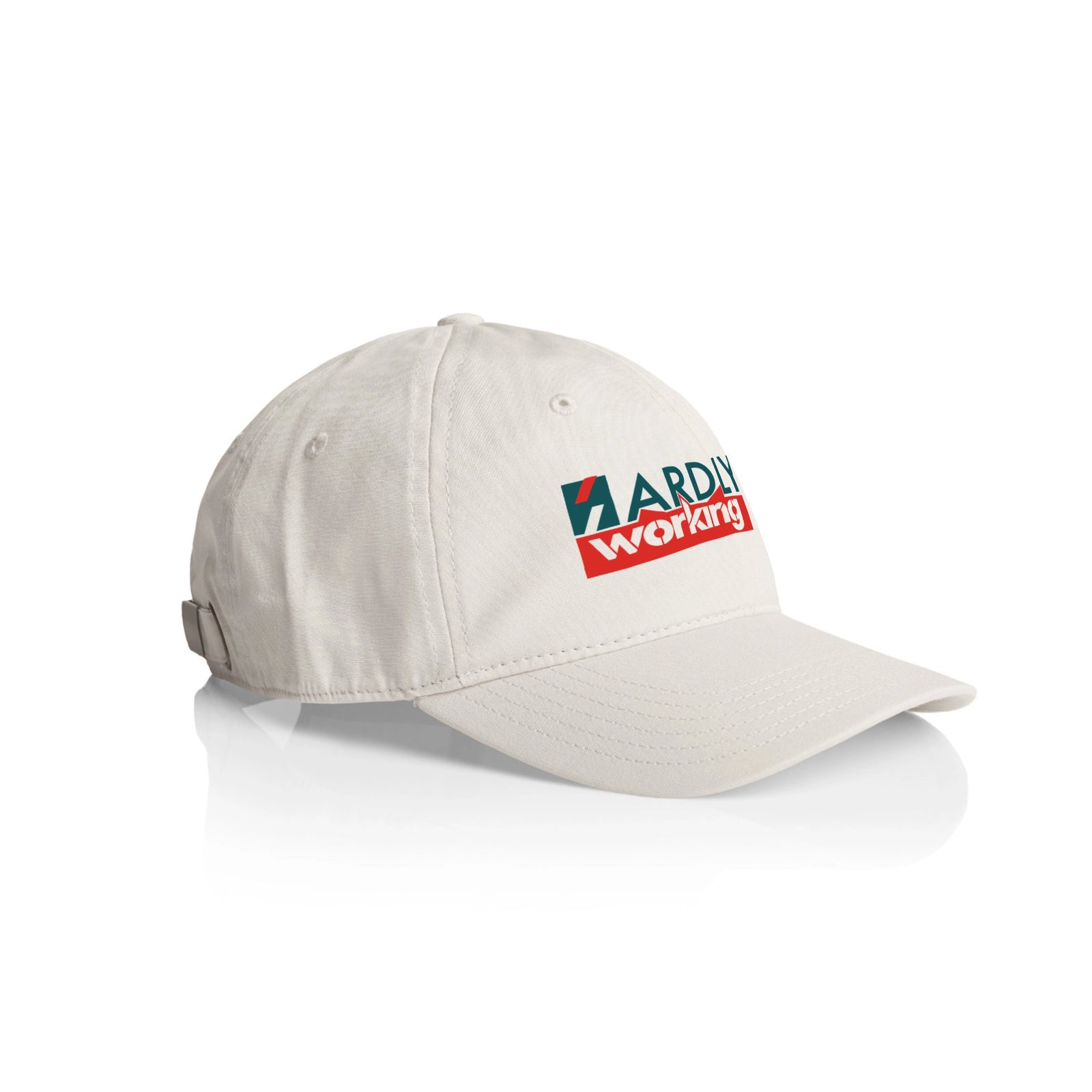 Ecru classic cap with Hardly Working Hat graphic by Lonely Kids Club