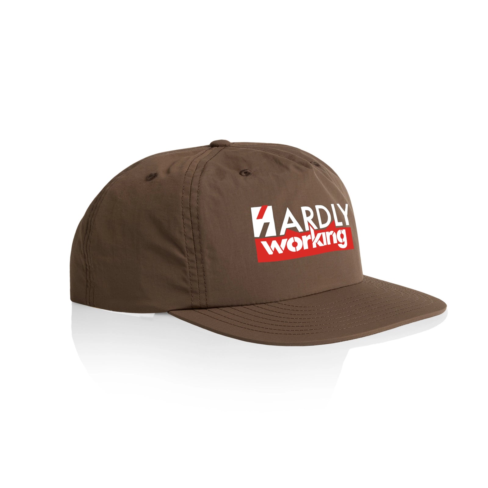 Walnut active cap with Hardly Working Hat graphic by Lonely Kids Club