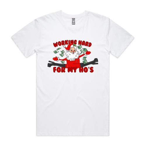 Working Hard For My Ho's Tee by Lonely Kids Club. All clothing from our T-shirts to our shorts and hoodies are ethically made, and printed packed and shipped from Sydney.