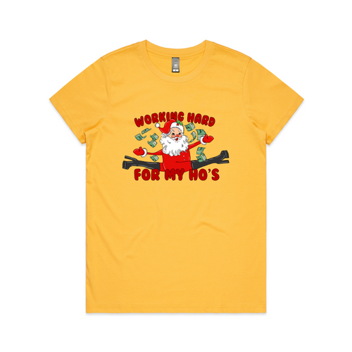 Working Hard For My Ho's Tee by Lonely Kids Club. All clothing from our T-shirts to our shorts and hoodies are ethically made, and printed packed and shipped from Sydney.