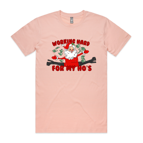 Working Hard For My Ho's Tee by Lonely Kids Club. All clothing from our T-shirts to our shorts and hoodies are ethically made, and printed packed and shipped from Sydney.
