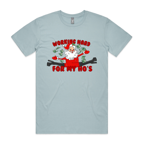 Working Hard For My Ho's Tee by Lonely Kids Club. All clothing from our T-shirts to our shorts and hoodies are ethically made, and printed packed and shipped from Sydney.