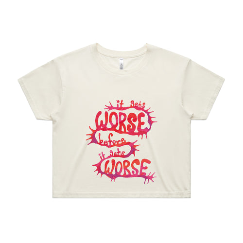 It Gets Worse Tee by Lonely Kids Club. All clothing from our T-shirts to our shorts and hoodies are ethically made, and printed packed and shipped from Sydney.