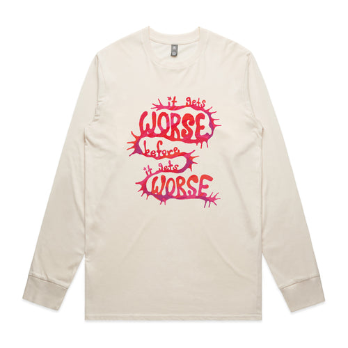 It Gets Worse Tee by Lonely Kids Club. All clothing from our T-shirts to our shorts and hoodies are ethically made, and printed packed and shipped from Sydney.