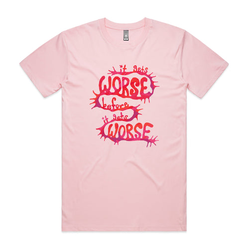 It Gets Worse Tee by Lonely Kids Club. All clothing from our T-shirts to our shorts and hoodies are ethically made, and printed packed and shipped from Sydney.