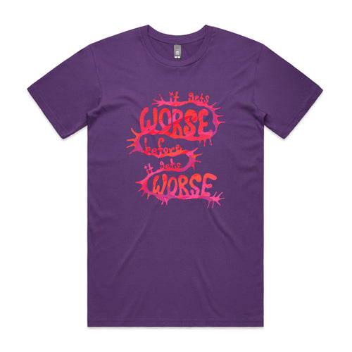 It Gets Worse Tee by Lonely Kids Club. All clothing from our T-shirts to our shorts and hoodies are ethically made, and printed packed and shipped from Sydney.