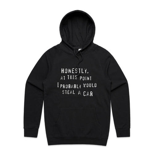 Would Steal A Car Hoodie by Lonely Kids Club. All clothing from our T-shirts to our shorts and hoodies are ethically made, and printed packed and shipped from Sydney.