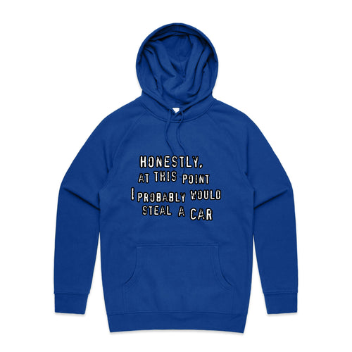 Would Steal A Car Hoodie by Lonely Kids Club. All clothing from our T-shirts to our shorts and hoodies are ethically made, and printed packed and shipped from Sydney.