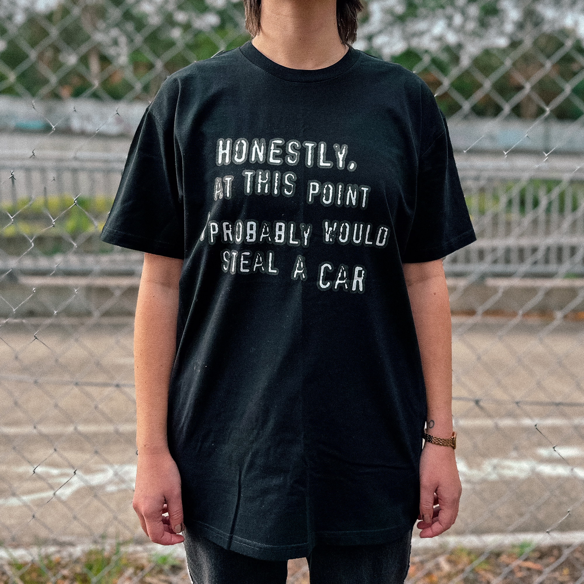 Would Steal A Car Tee by Lonely Kids Club, printed in Sydney