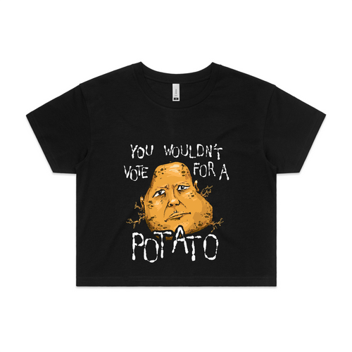 Wouldn't Vote For A Potato Tee by Lonely Kids Club. All clothing from our T-shirts to our shorts and hoodies are ethically made, and printed packed and shipped from Sydney.