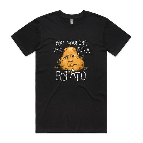 Wouldn't Vote For A Potato Tee by Lonely Kids Club. All clothing from our T-shirts to our shorts and hoodies are ethically made, and printed packed and shipped from Sydney.