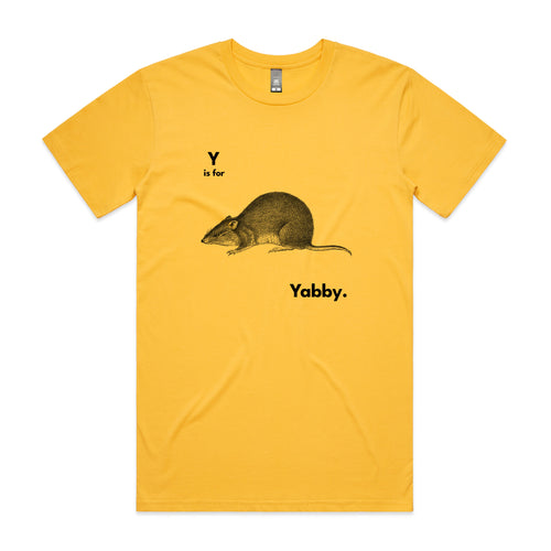 Y Is For Yabby Tee by Lonely Kids Club. All clothing from our T-shirts to our shorts and hoodies are ethically made, and printed packed and shipped from Sydney.