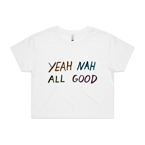 Yeah Nah All Good Tee by Lonely Kids Club. All clothing from our T-shirts to our shorts and hoodies are ethically made, and printed packed and shipped from Sydney.