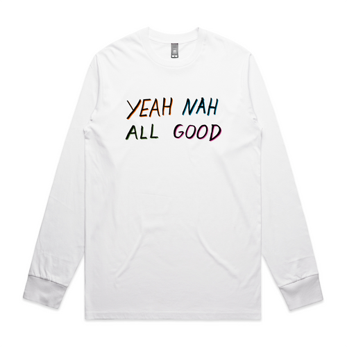 Yeah Nah All Good Tee by Lonely Kids Club. All clothing from our T-shirts to our shorts and hoodies are ethically made, and printed packed and shipped from Sydney.