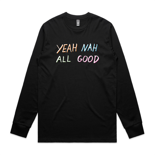 Yeah Nah All Good Tee by Lonely Kids Club. All clothing from our T-shirts to our shorts and hoodies are ethically made, and printed packed and shipped from Sydney.