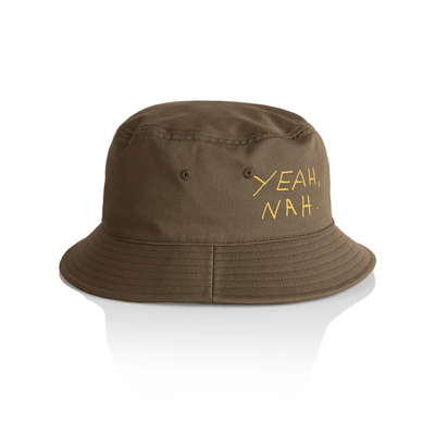 Yeah Nah Bucket Hat by Lonely Kids Club. All clothing from our T-shirts to our shorts and hoodies are ethically made, and printed packed and shipped from Sydney.