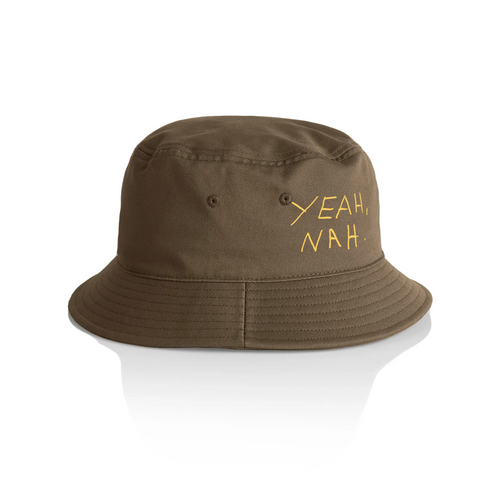 Yeah Nah Bucket Hat by Lonely Kids Club. All clothing from our T-shirts to our shorts and hoodies are ethically made, and printed packed and shipped from Sydney.