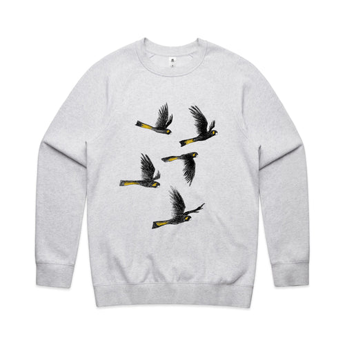Yellow Tailed Black Cockatoos Jumper by Lonely Kids Club. All clothing from our T-shirts to our shorts and hoodies are ethically made, and printed packed and shipped from Sydney.