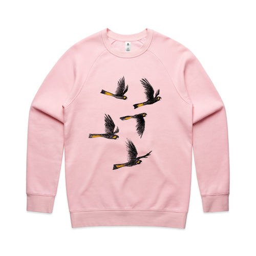 Yellow Tailed Black Cockatoos Jumper by Lonely Kids Club. All clothing from our T-shirts to our shorts and hoodies are ethically made, and printed packed and shipped from Sydney.