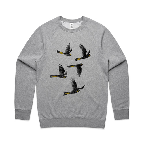 Yellow Tailed Black Cockatoos Jumper by Lonely Kids Club. All clothing from our T-shirts to our shorts and hoodies are ethically made, and printed packed and shipped from Sydney.