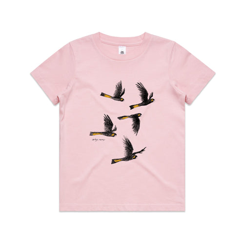 Yellow Tailed Black Cockatoos Kids Tee by Lonely Kids Club. All clothing from our T-shirts to our shorts and hoodies are ethically made, and printed packed and shipped from Sydney.