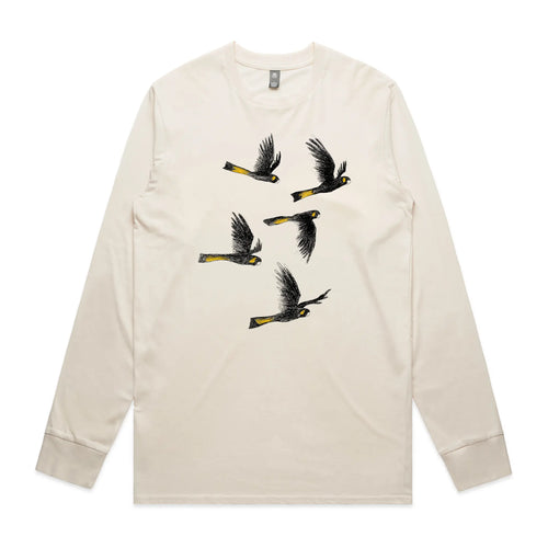 Yellow Tailed Black Cockatoos Tee by Lonely Kids Club. All clothing from our T-shirts to our shorts and hoodies are ethically made, and printed packed and shipped from Sydney.