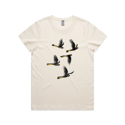 Yellow Tailed Black Cockatoos Tee by Lonely Kids Club. All clothing from our T-shirts to our shorts and hoodies are ethically made, and printed packed and shipped from Sydney.