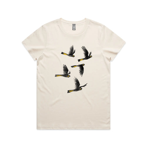 Yellow Tailed Black Cockatoos Tee by Lonely Kids Club. All clothing from our T-shirts to our shorts and hoodies are ethically made, and printed packed and shipped from Sydney.