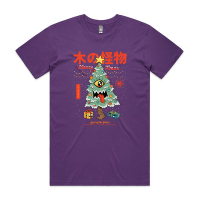 Yokai Xmas Tree Tee by Lonely Kids Club. All clothing from our T-shirts to our shorts and hoodies are ethically made, and printed packed and shipped from Sydney.