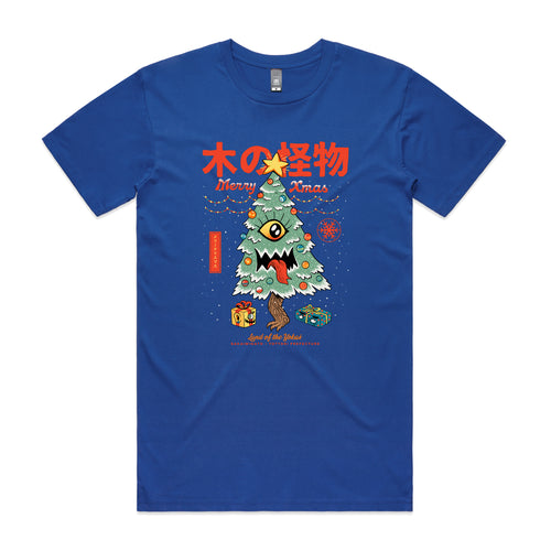Yokai Xmas Tree Tee by Lonely Kids Club. All clothing from our T-shirts to our shorts and hoodies are ethically made, and printed packed and shipped from Sydney.