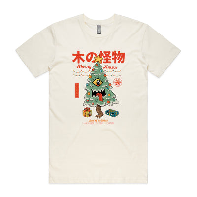 Yokai Xmas Tree Tee by Lonely Kids Club. All clothing from our T-shirts to our shorts and hoodies are ethically made, and printed packed and shipped from Sydney.