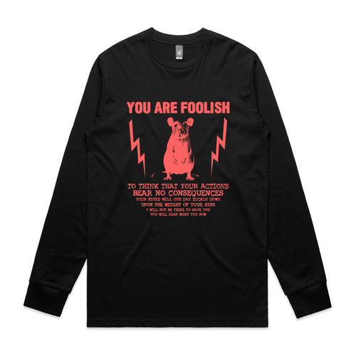 You Are Foolish Tee by Lonely Kids Club. All clothing from our T-shirts to our shorts and hoodies are ethically made, and printed packed and shipped from Sydney.