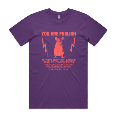 You Are Foolish Tee by Lonely Kids Club. All clothing from our T-shirts to our shorts and hoodies are ethically made, and printed packed and shipped from Sydney.