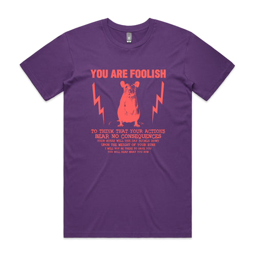 You Are Foolish Tee by Lonely Kids Club. All clothing from our T-shirts to our shorts and hoodies are ethically made, and printed packed and shipped from Sydney.