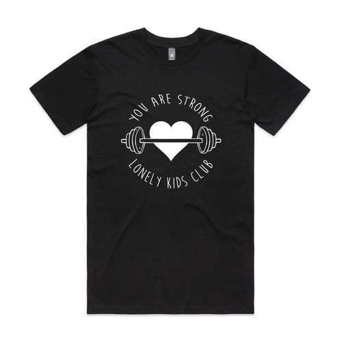 You Are Strong Tee by Lonely Kids Club. All clothing from our T-shirts to our shorts and hoodies are ethically made, and printed packed and shipped from Sydney.