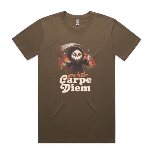 You Better Carpe Diem Tee by Lonely Kids Club. All clothing from our T-shirts to our shorts and hoodies are ethically made, and printed packed and shipped from Sydney.