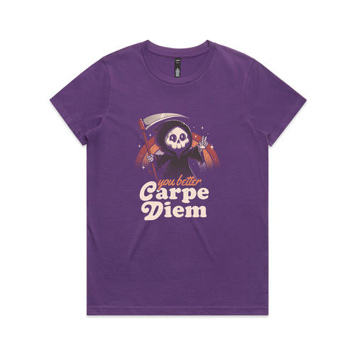 You Better Carpe Diem Tee by Lonely Kids Club. All clothing from our T-shirts to our shorts and hoodies are ethically made, and printed packed and shipped from Sydney.