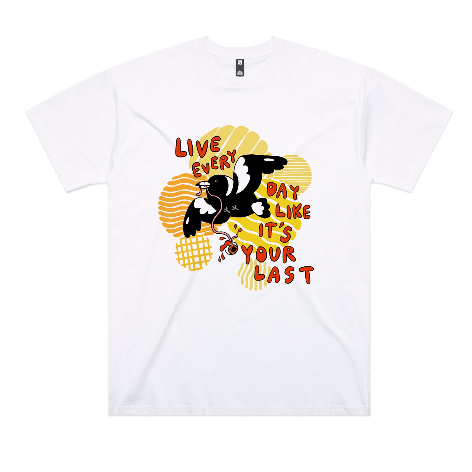 White oversized t-shirt with Your Last Day graphic by Lonely Kids Club