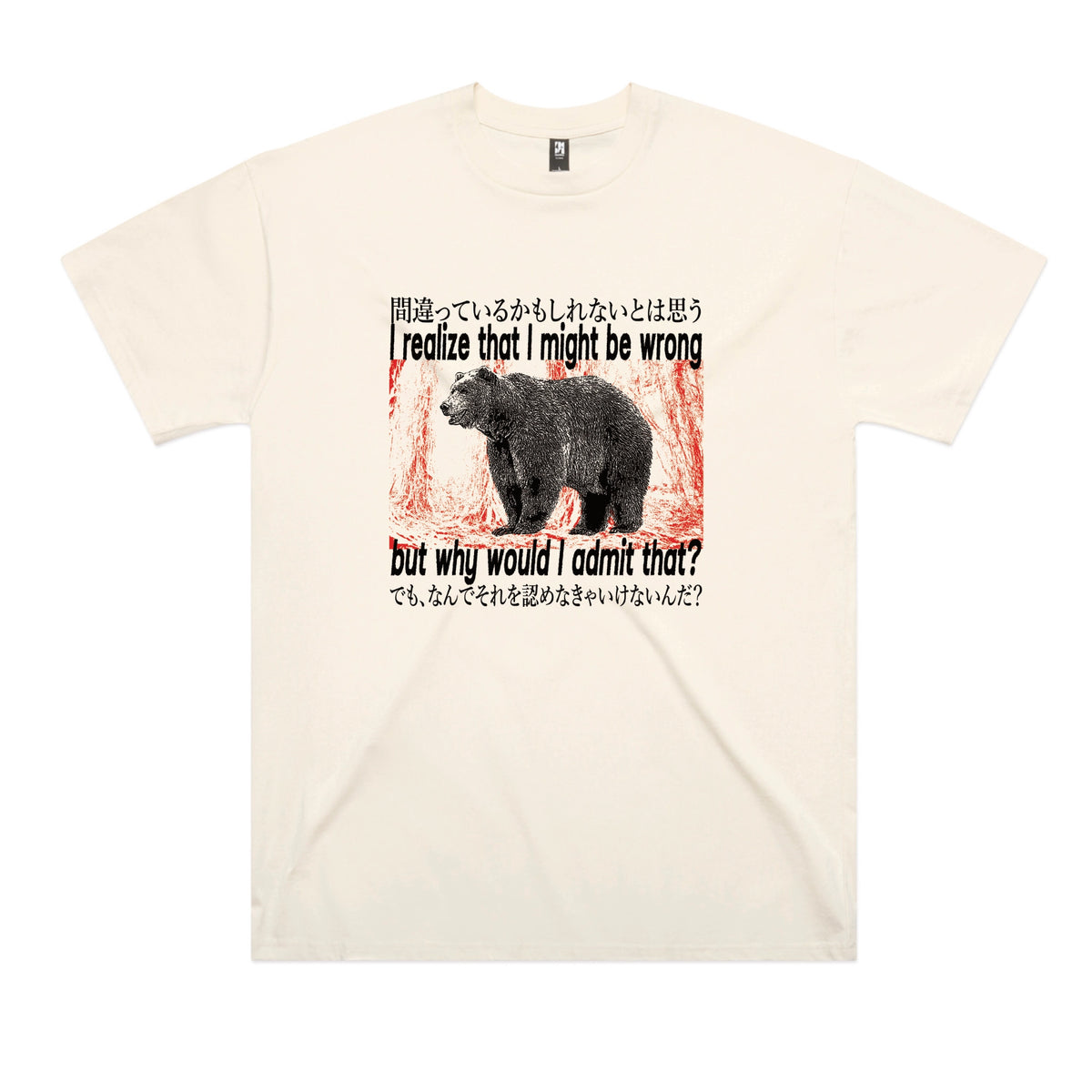 Ecru oversized t-shirt with Why Would I Admit That graphic by Lonely Kids Club