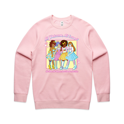 All Welcome Jumper by Lonely Kids Club. All clothing from our T-shirts to our shorts and hoodies are ethically made, and printed packed and shipped from Sydney.