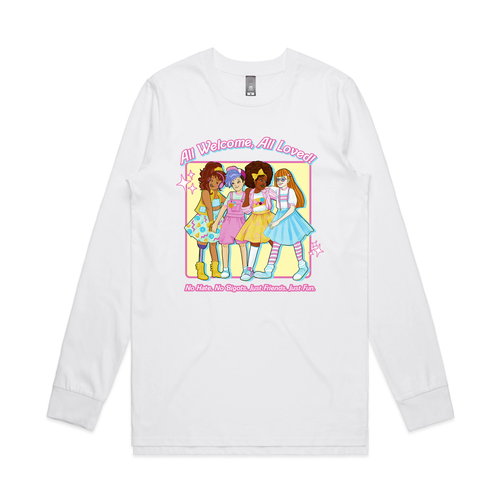 All Welcome Tee by Lonely Kids Club. All clothing from our T-shirts to our shorts and hoodies are ethically made, and printed packed and shipped from Sydney.