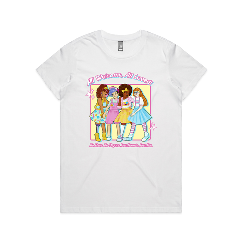 All Welcome Tee by Lonely Kids Club. All clothing from our T-shirts to our shorts and hoodies are ethically made, and printed packed and shipped from Sydney.