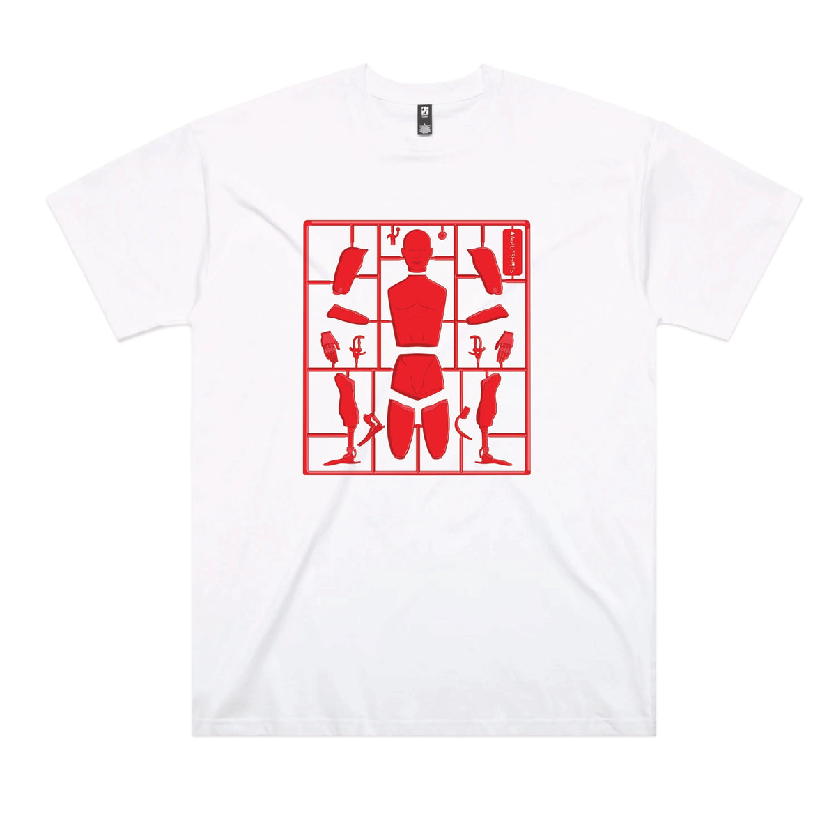 White oversized t-shirt with Some Assembly Required graphic by Lonely Kids Club
