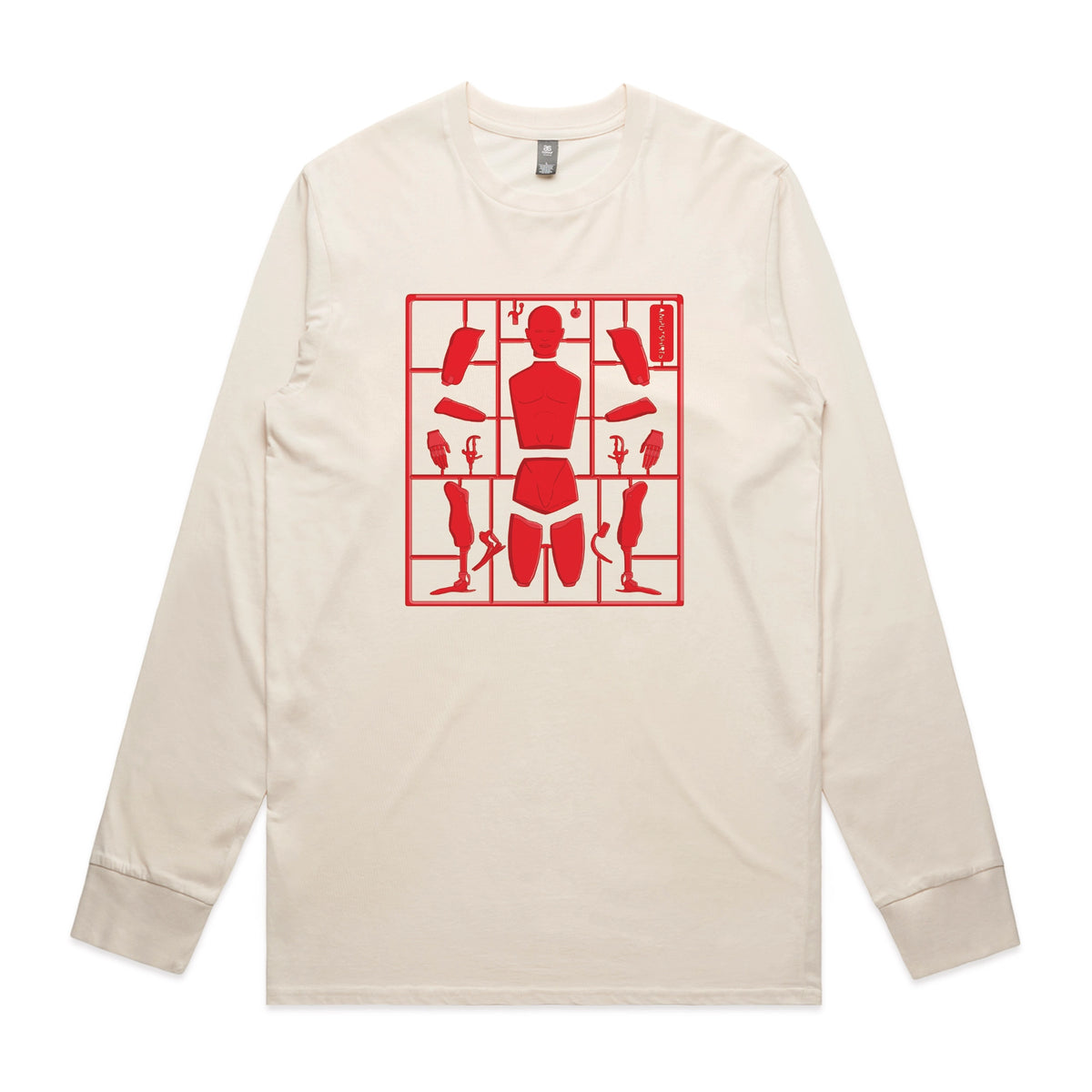 Ecru long sleeve t-shirt with Some Assembly Required graphic by Lonely Kids Club